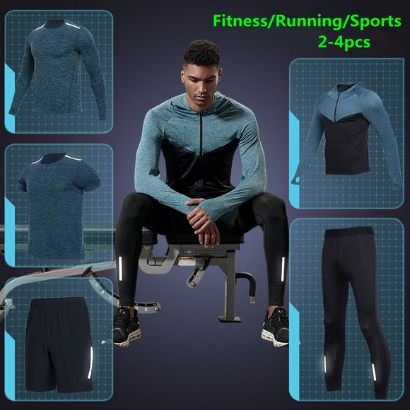 Men's 5 Pc Compression Tights Sportswear Stretchy Training Suits